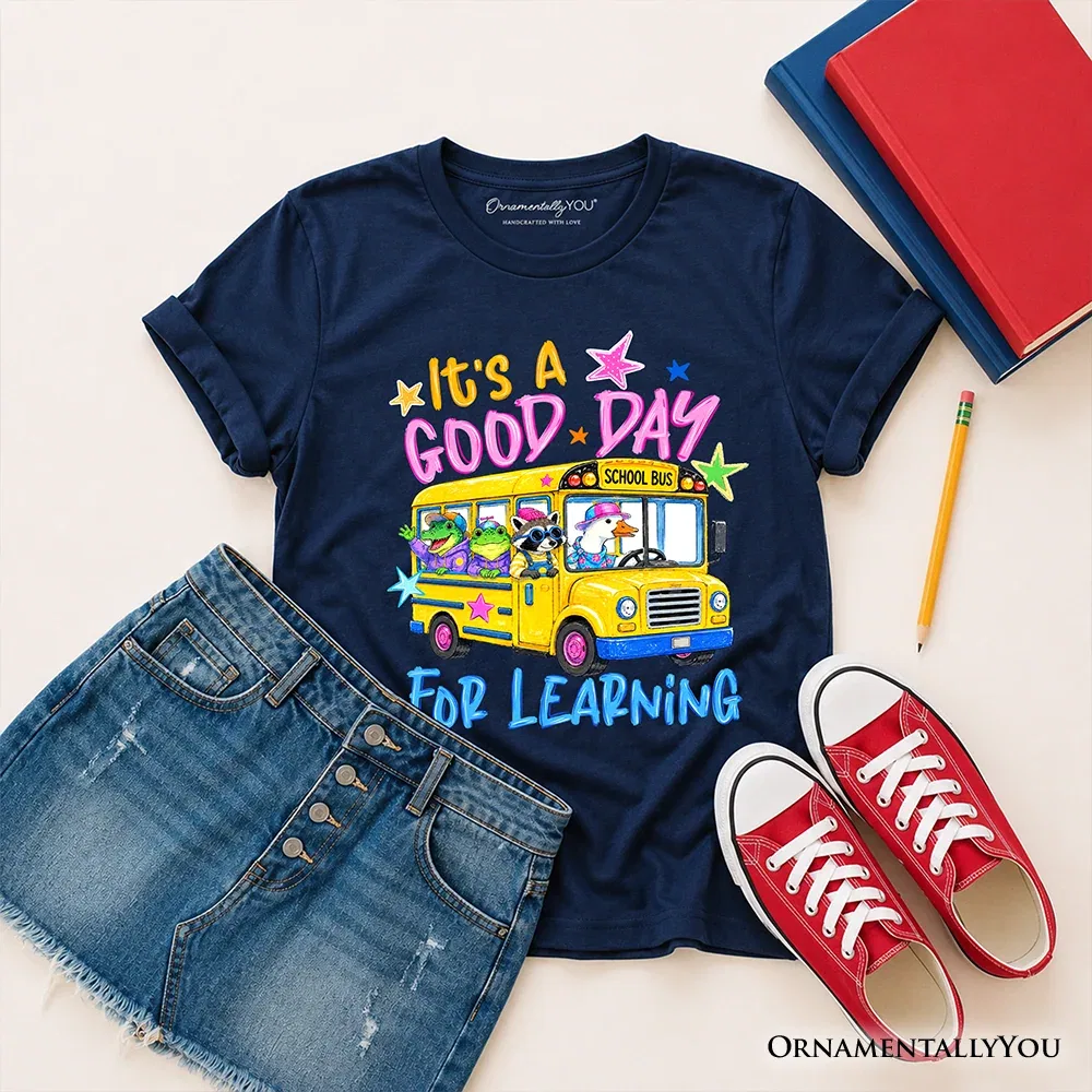 Детская футболка для мальчиков с принтом школьного автобуса Good Day for Learning OrnamentallyYou, темно-синий — фото 2