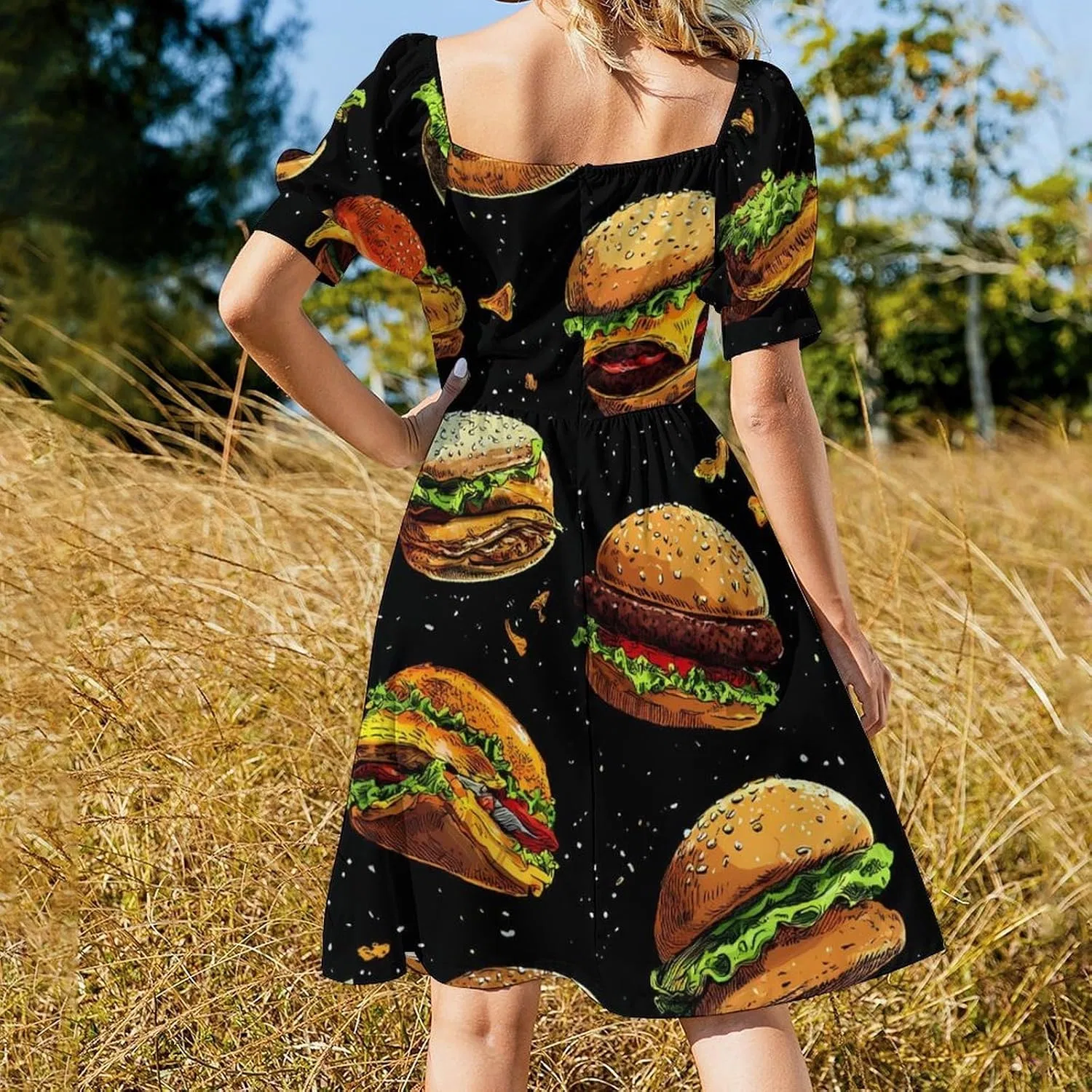 Женское летнее платье с пышными рукавами A-силуэта Funny Hamburger, Style — фото 3