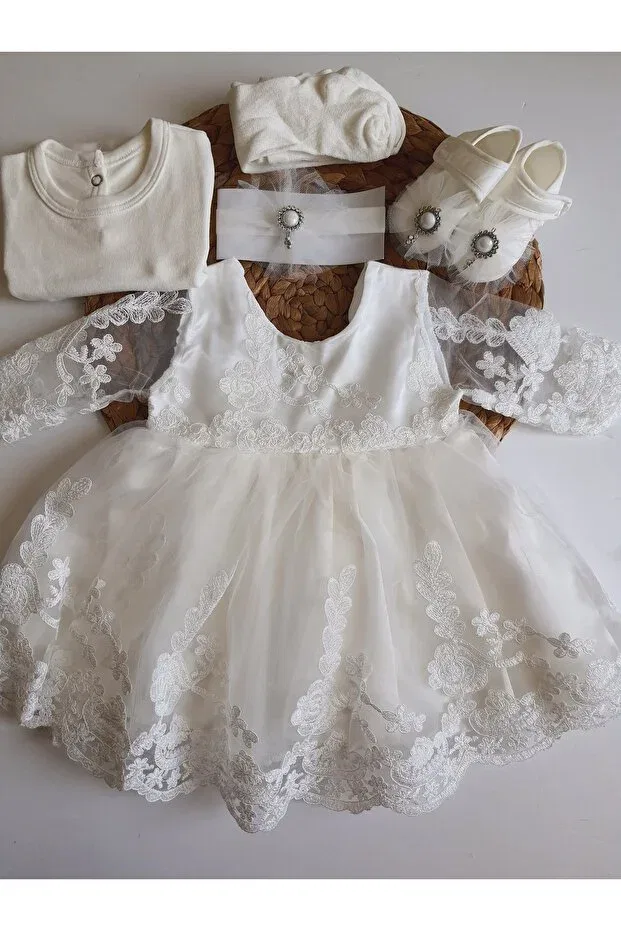 Детское платье для девочек с длинным рукавом Pileki Baby, White