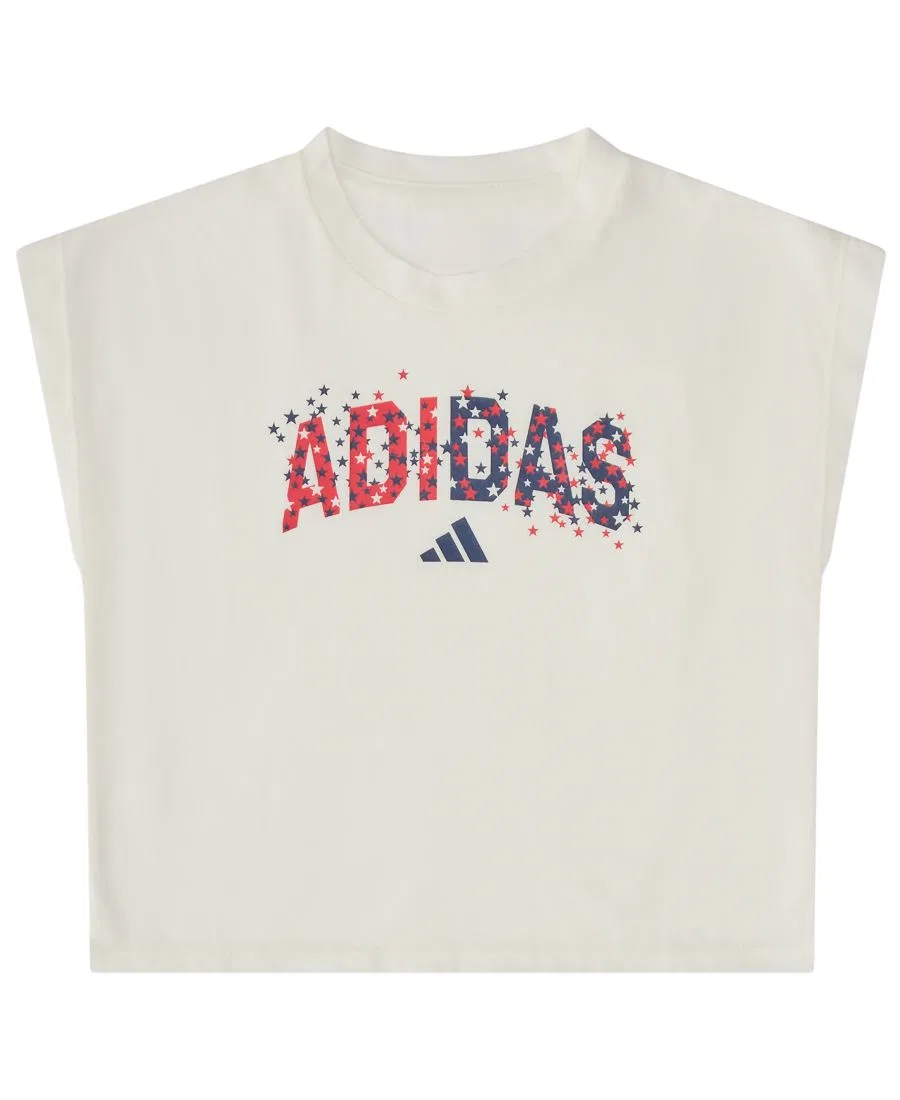 Комплект из футболки без рукавов и плиссированной юбки-шорт adidas, Off White — фото 3