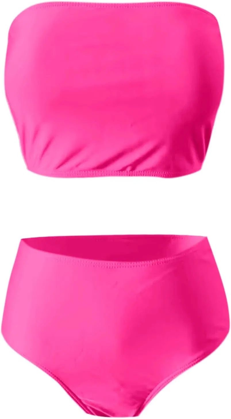 Женский бикини-комплект с пуш-ап топом и высокой талией, Solid, Hot Pink — фото 3