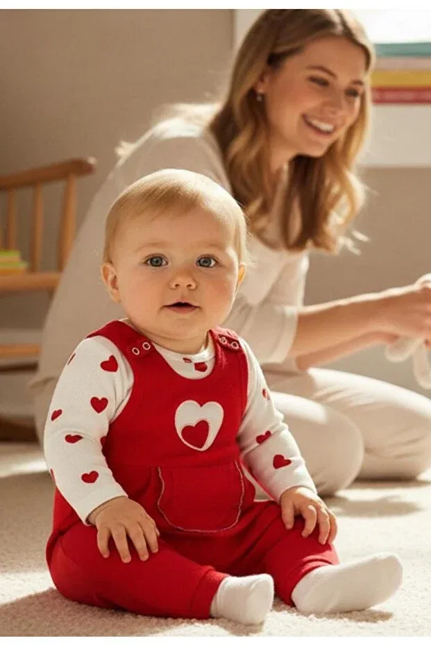 Детский комбинезон для девочек хлопковый Hearted süzene Altintaş Baby, Red — фото 3