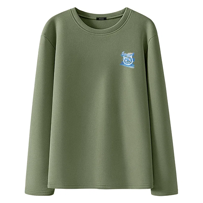 Детская футболка с начесом MINISO, Цвет Army Green (B Graffiti Blue Bear Chest Logo)