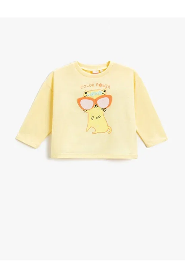 Детская футболка с принтом Ss22 - reg2 cat with glasses - tsh ls Koton, Multicolor