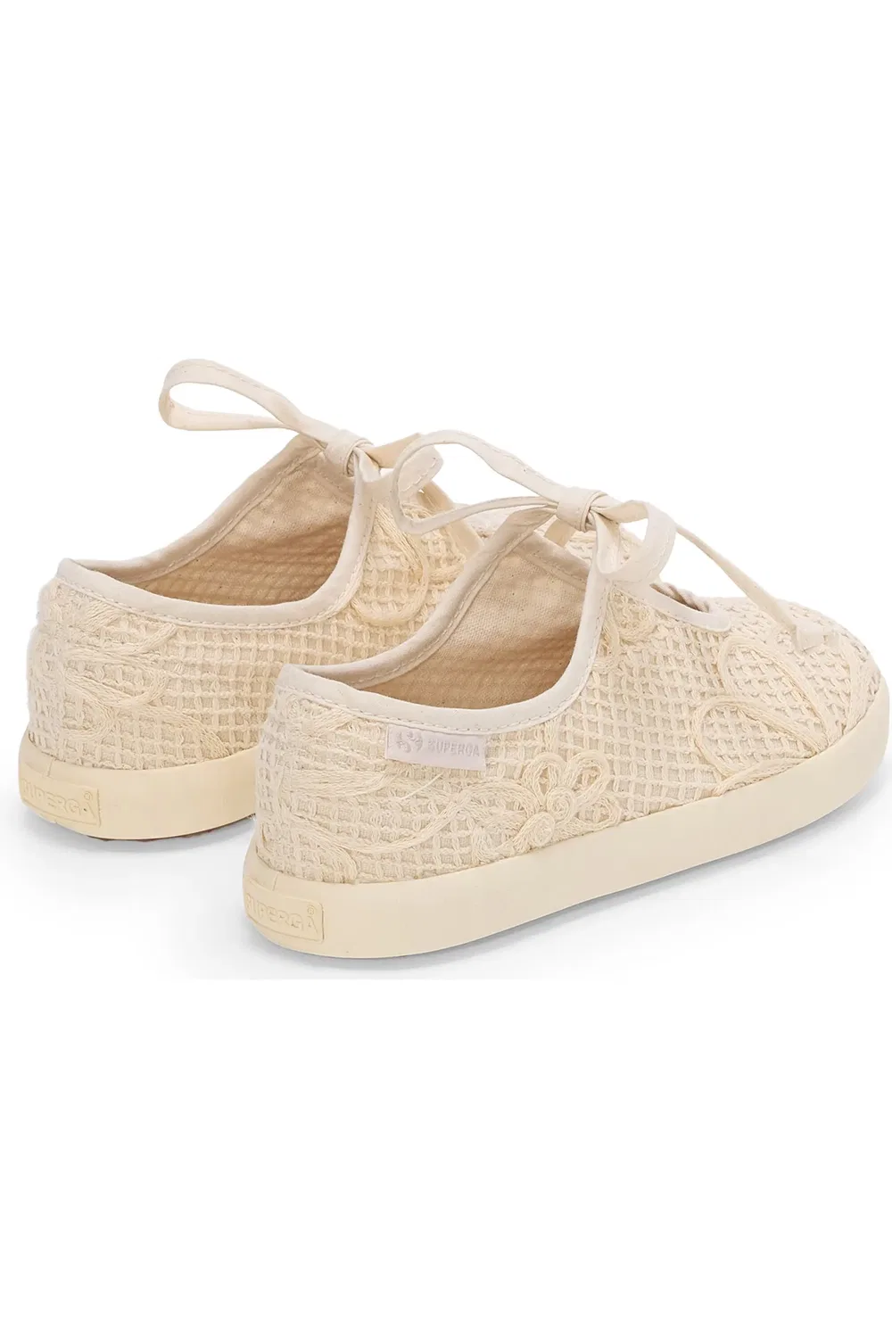 Детские балетки на шнуровке с цветочным кружевом 2442 Superga, Beige Raw-Off White — фото 3