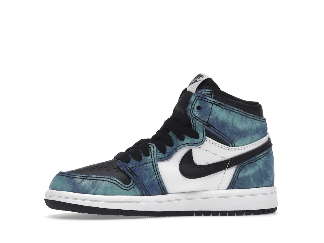 Детские кроссовки для мальчиков с высоким верхом Jordan 1 Retro High Tie Dye Jordan, White/Black-Aurora Green — фото 3
