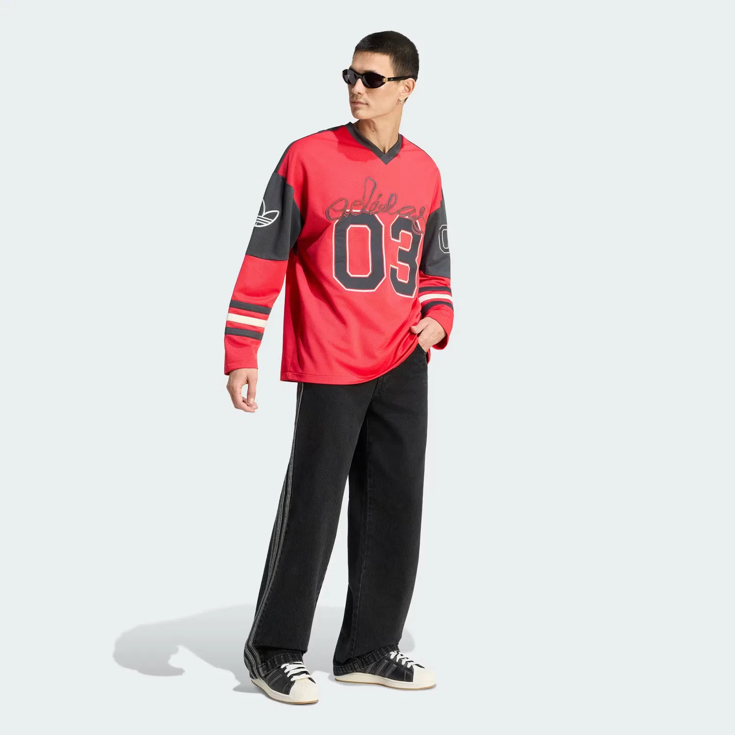 Мужское джерси с длинными рукавами свободного кроя Originals Hockey Long Sleeve Jersey Adidas Originals, рубиновый — фото 3