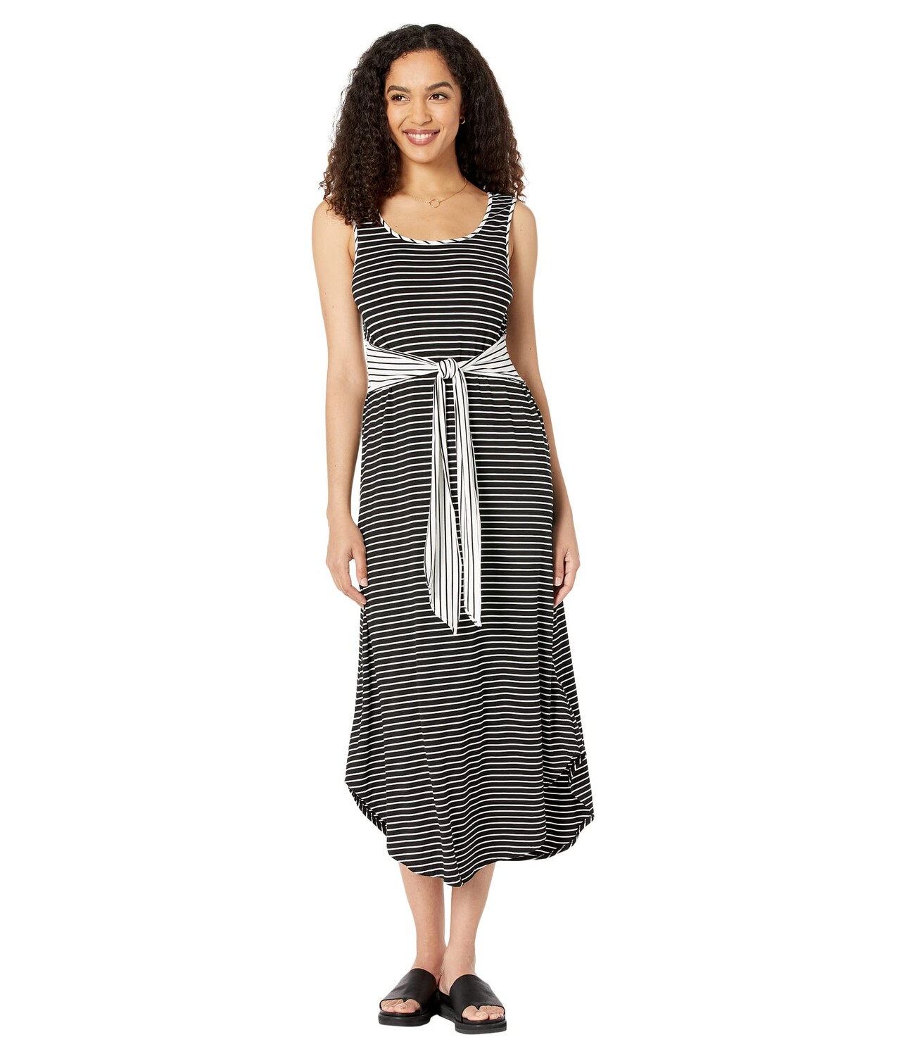 

Платье London Times, Scoop Neck Tie Waist Shirttail Stripe Dress
