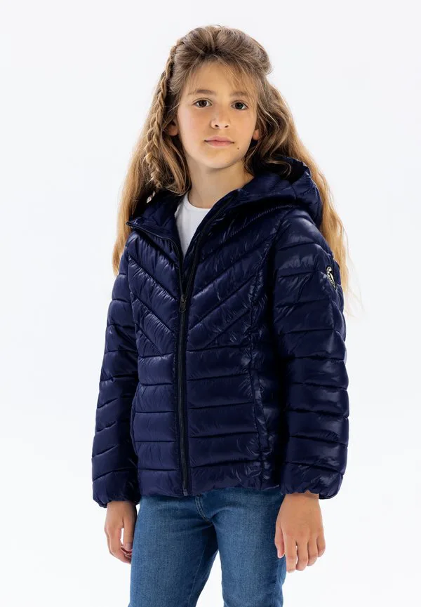 Блестящая стеганая легкая куртка с капюшоном Minoti, Dark Blue