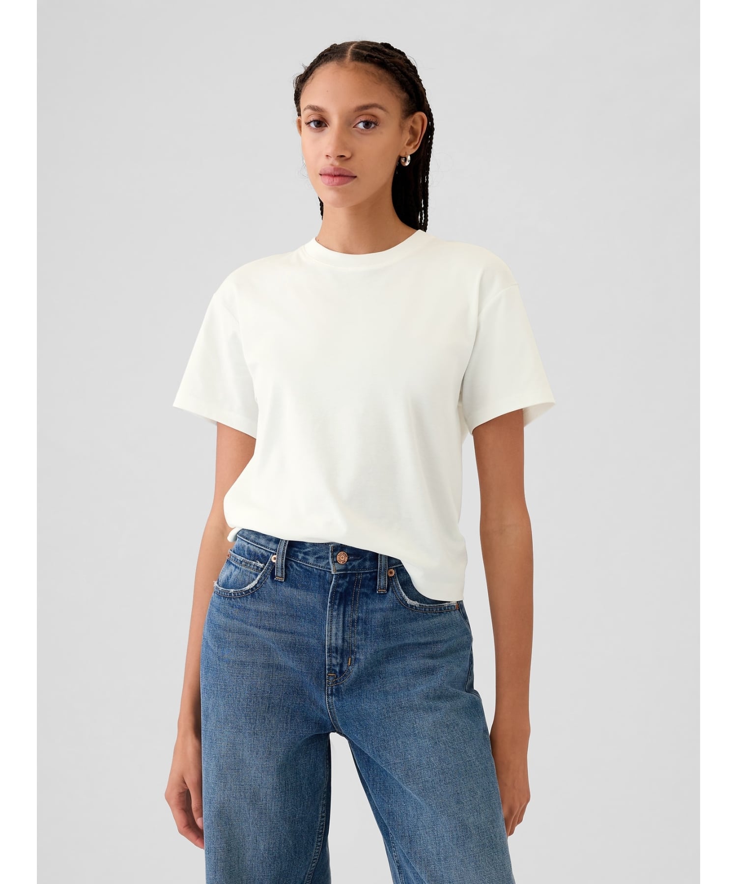 (W) Хлопковая футболка свободного кроя Supima(R) GAP, NEW_OFF_WHITE — фото 3