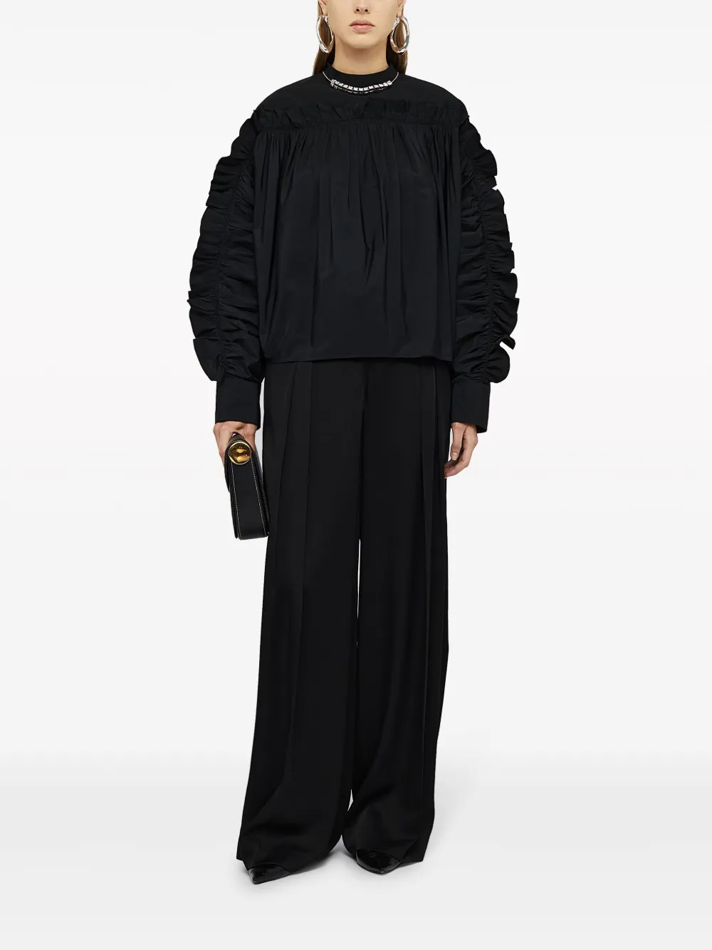 Брюки строгого кроя с поясом и завязками JIL SANDER, черный — фото 2