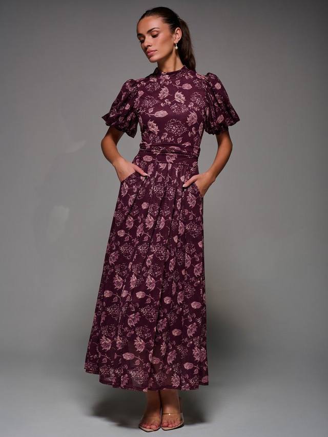 

Платье с пышными рукавами из сетки Jolie Moi, Burgundy