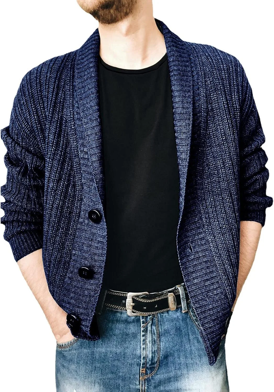 

Мужской кардиган tuduoms с воротником-шалью и цветными блоками