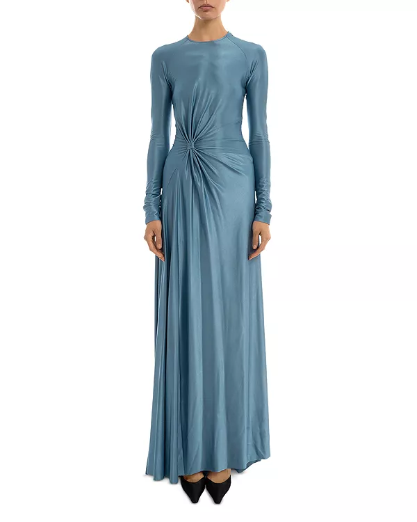 

Платье с длинными рукавами и перекрученным декором Victoria Beckham, синий