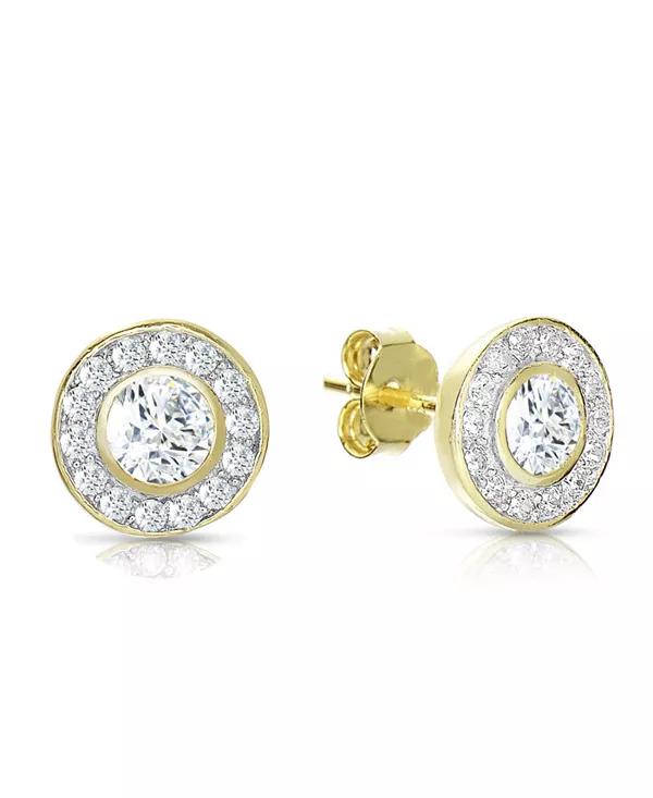 

Серьги-Гвоздики с ореолом из стерлингового серебра с кубическим цирконием Genevive, gold