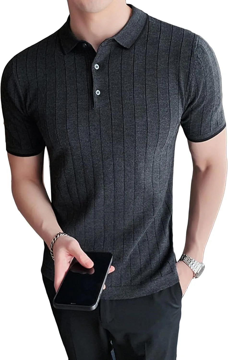 Мужская поло с лацканом Regular Slim Fit в полоску