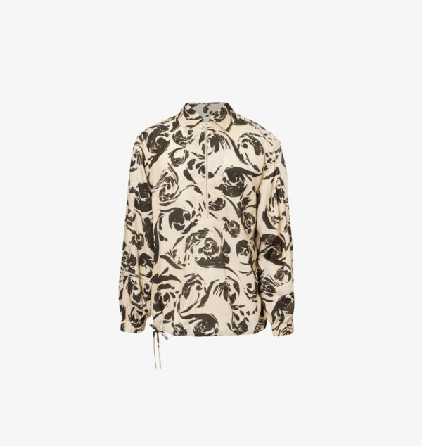 

Атласная рубашка с цветочным принтом на молнии Dries Van Noten, черный