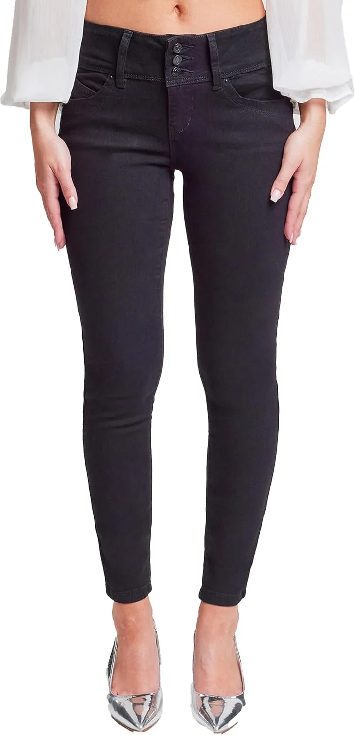 

YMI Women's Wannabettabutt скинни джинсы mid-rise на 3 пуговицах из переработанных волокон