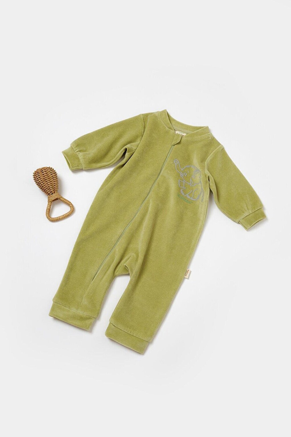 

Бархатный комбинезон на молнии BabyCosy Organic Wear, светло-зеленый
