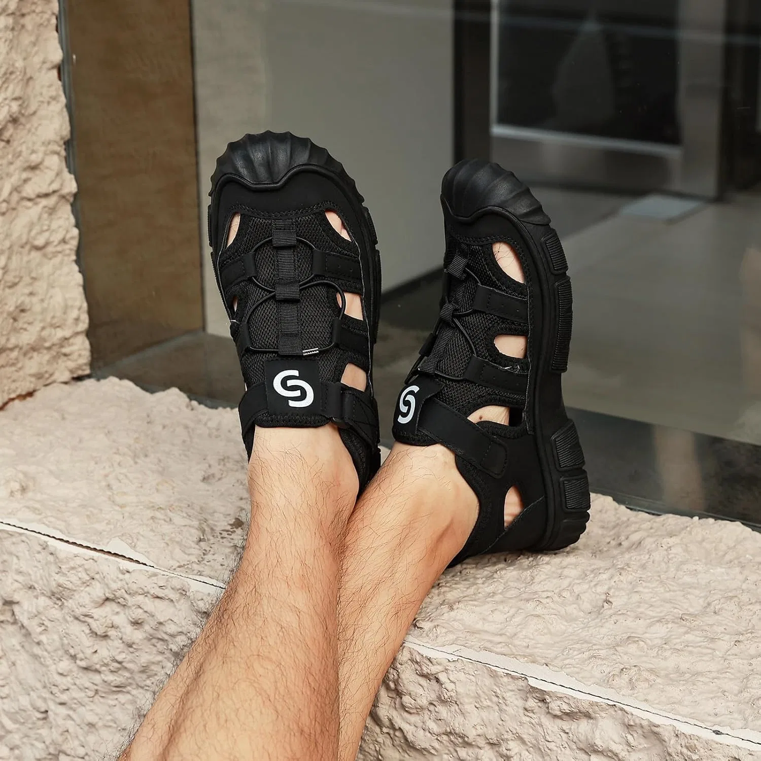 Спортивные сандалии закрытые мужские youermei, черный — фото 3