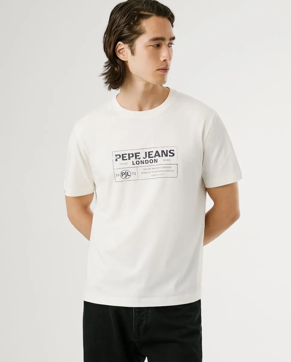 

Футболка мужская с коротким рукавом и печатным логотипом Pepe Jeans, белый