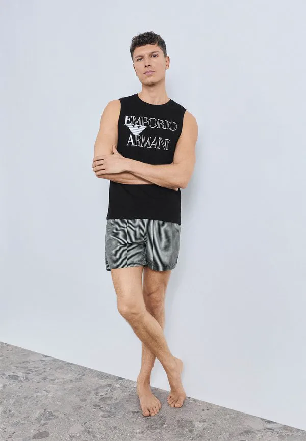 Пижамная блузка без рукавов с ярким логотипом Emporio Armani, Black