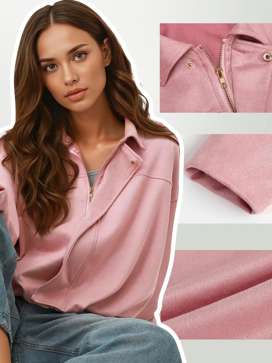 Женская куртка-бомбер оверсайз с длинным рукавом, rosa — фото 4