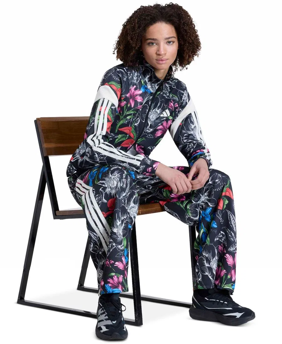 Женская куртка-олимпийка с цветочным принтом Farm Tiro TT Slim Fit adidas, Black — фото 3