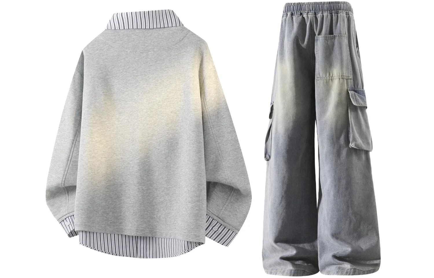 Комплект из толстовки и брюк с отложным воротником Casual Sportswear, GWAF, Heather Gray Top/Black Pants — фото 4
