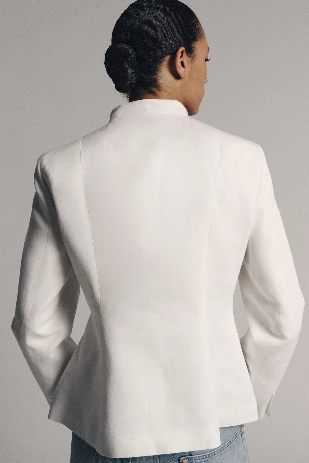 Блейзер с баской из коллекции ZW с застежкой-бабочкой. ZARA, Oyster-white — фото 3