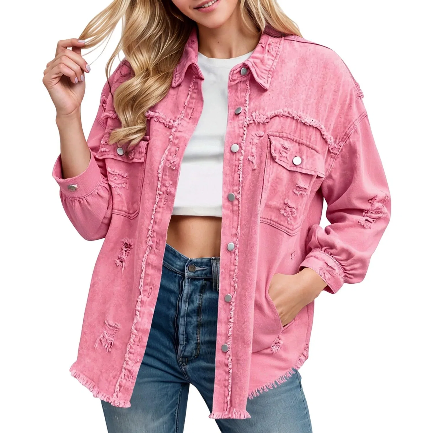 Женское джинсовое пальто с принтом Capispall, Light Pink