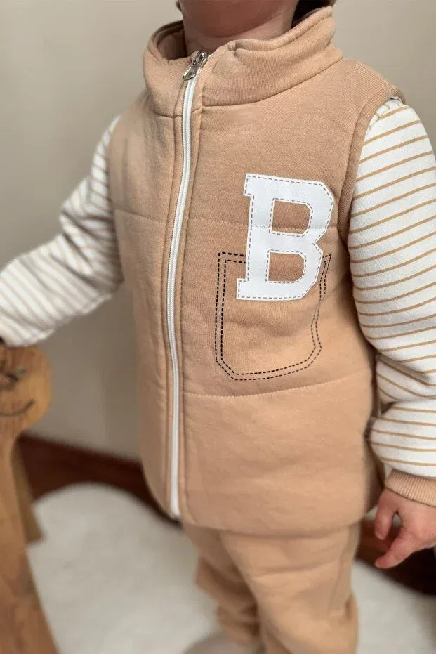 Детский комплект спортивного костюма для мальчиков с принтом Donino Baby, Beige — фото 4