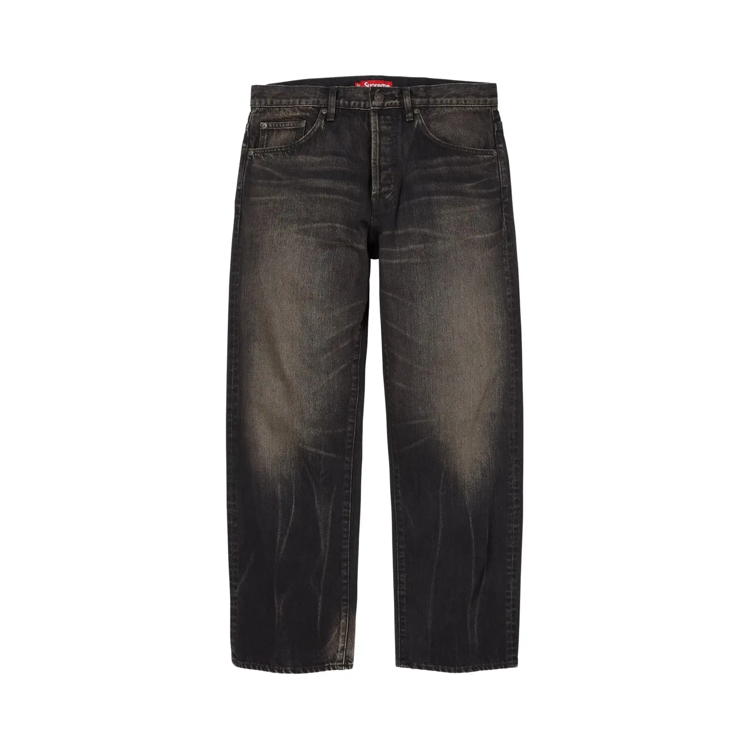 Джинсы свободного кроя с эффектом потертости Supreme, Washed Black