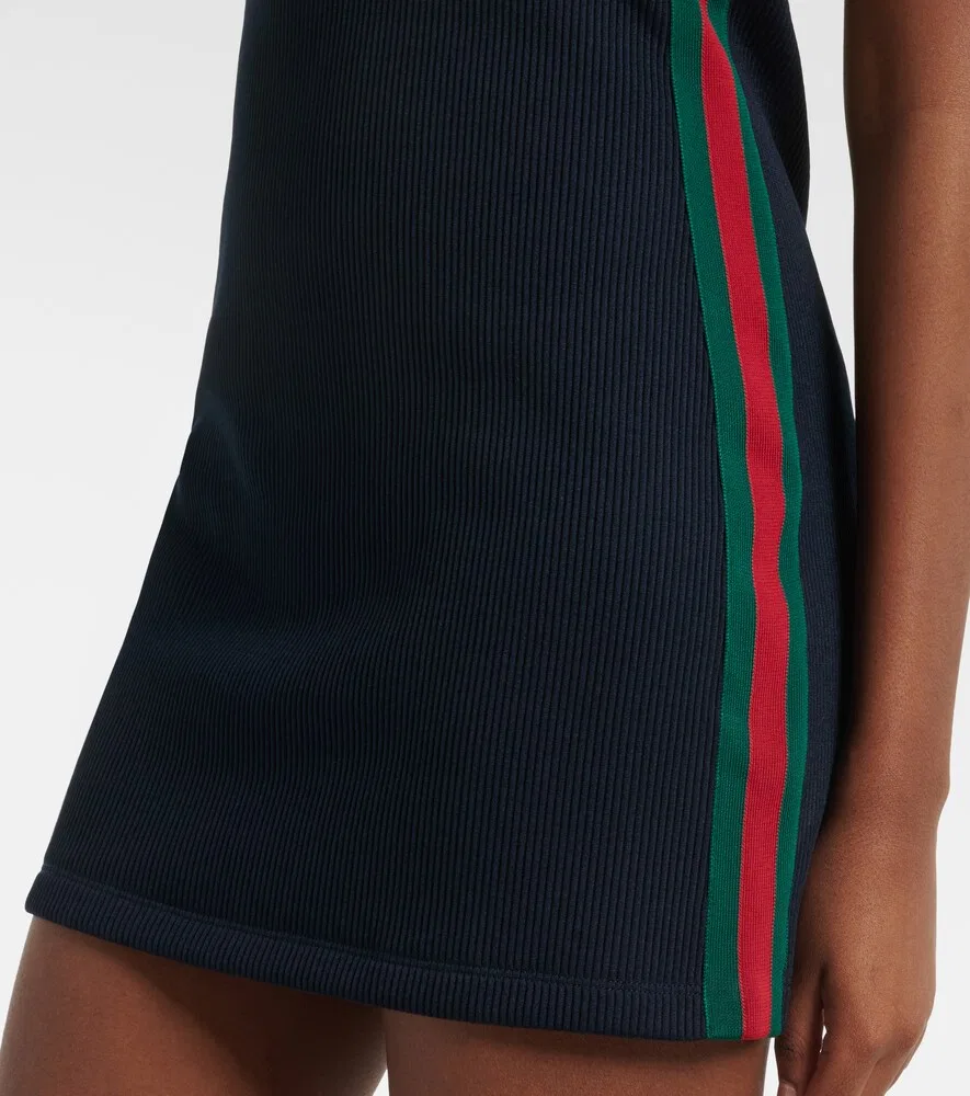 Платье-поло из ребристого трикотажа с полосками Web Stripe Gucci, синий — фото 4
