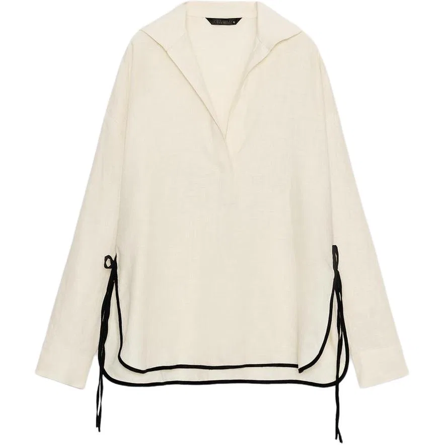 ZARA Женская рубашка с лацканами ZW Shirts Beige