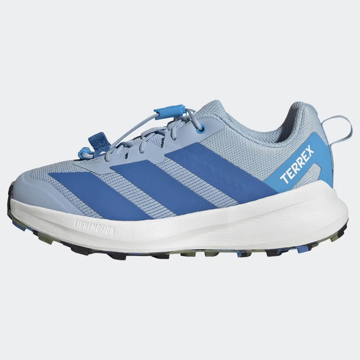 Детские кроссовки для мальчиков с шнуровкой-молнией Adidas Terrex Agravic Shoe Little Kids, Glow Blue/Ray Blue/Tent Green — фото 2
