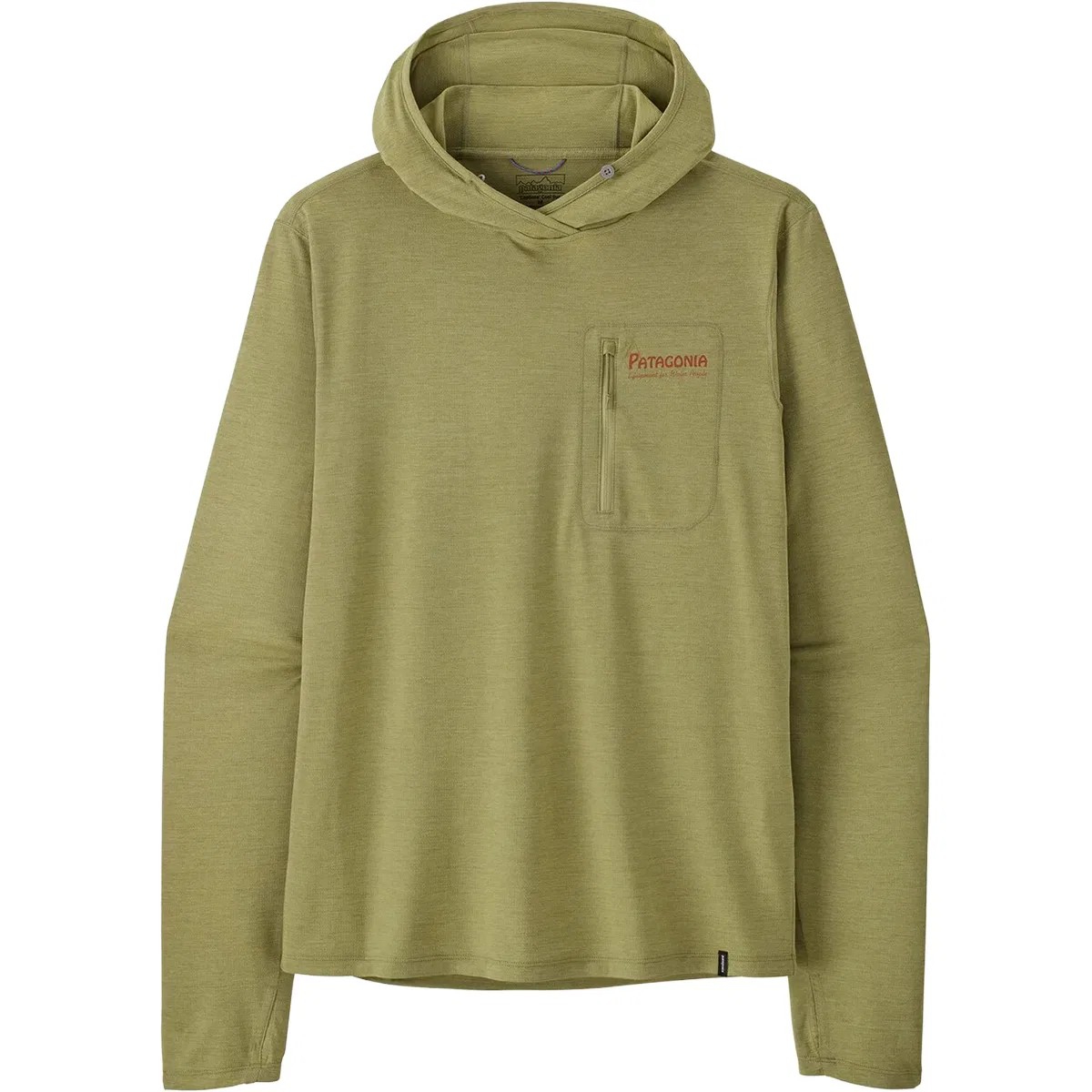 Мужская солнцезащитная худи с принтом Capilene Cool Water People Banner Sun Hoodie Patagonia, Gumtree Green/Light Gumtree Green X-Dye