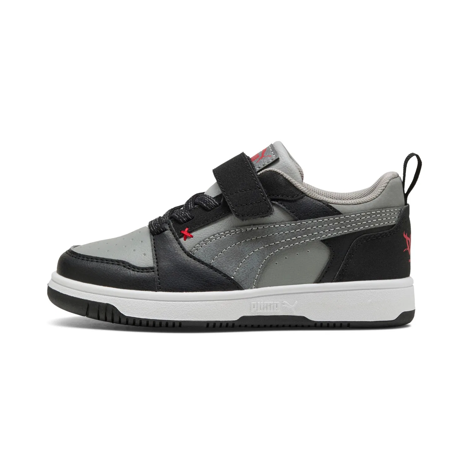Детские кроссовки с ретро-стилем PUMA REBOUND V6 LO MID 90S AC PS, Black/Gray/Red — фото 2