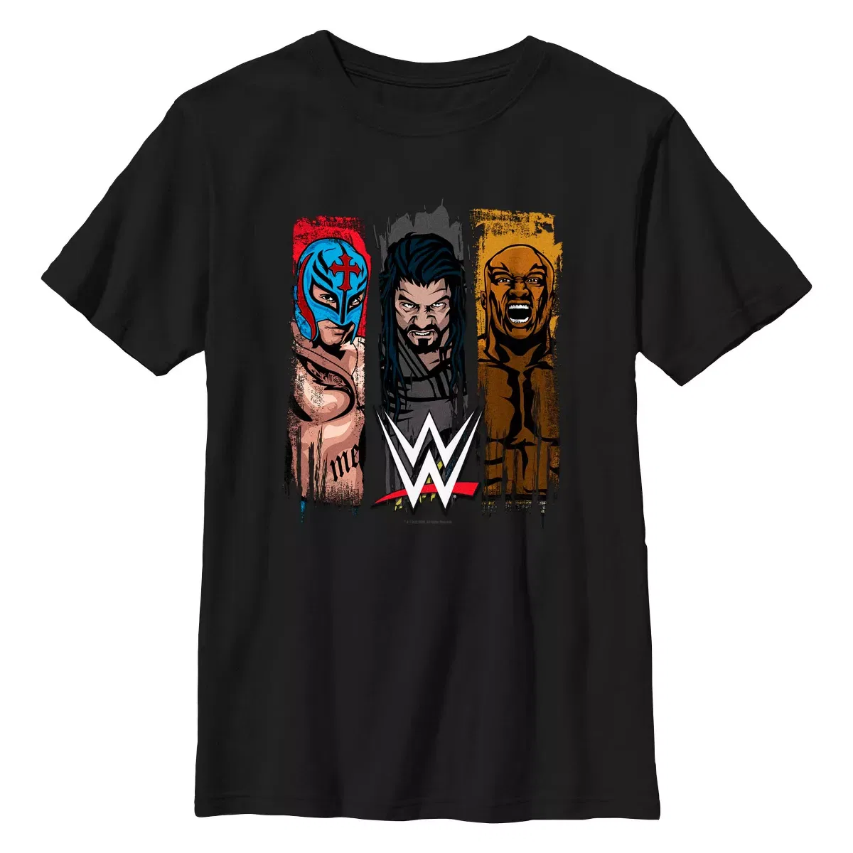 Детская футболка с принтом WWE Rey Mysterio Roman Reigns and Bobby Lashley T-Shirt WWE, Black