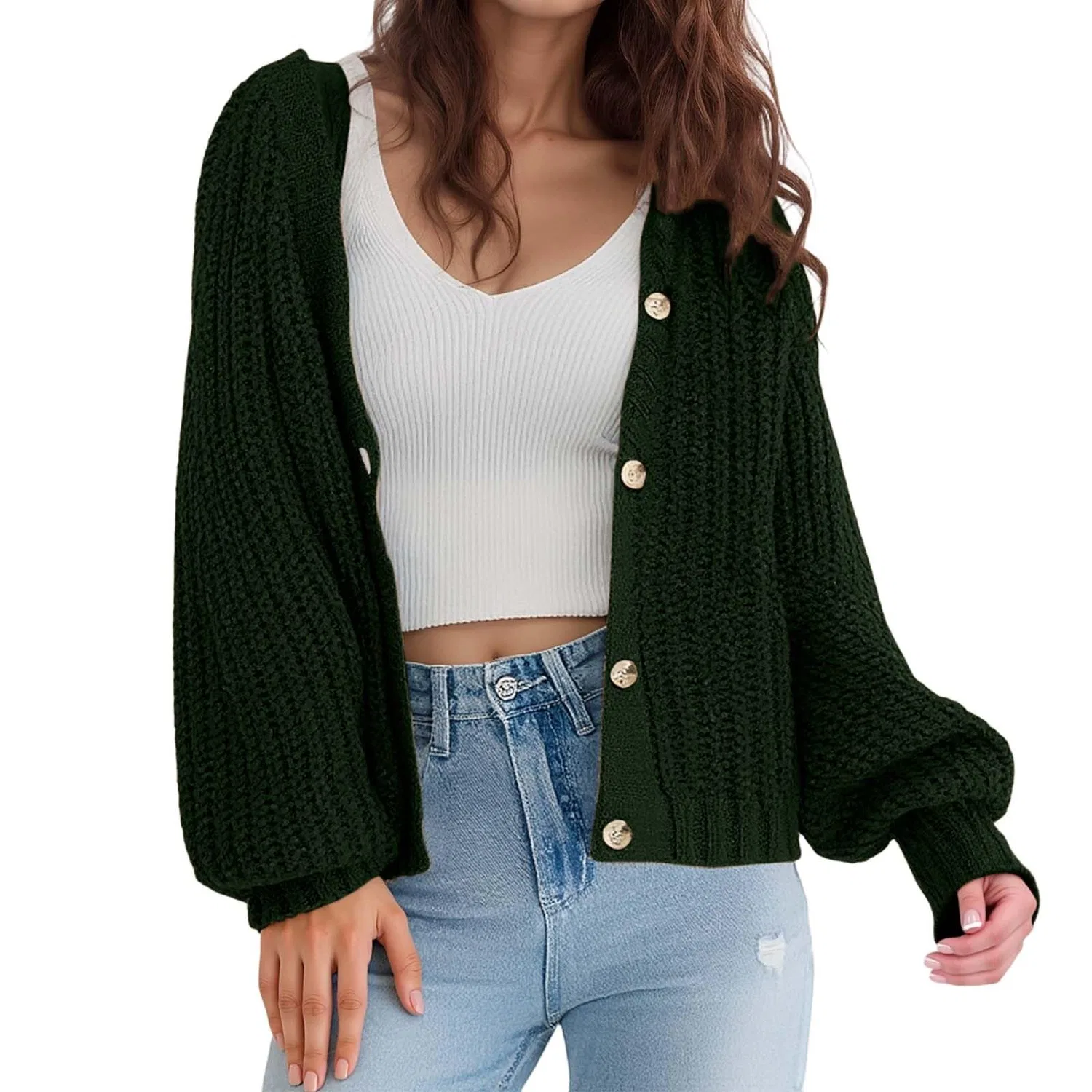Женский свободный вязаный кардиган с коротким рукавом, verde