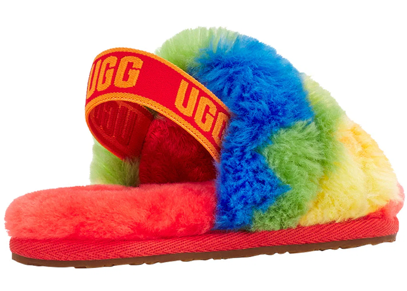 Детские шлепанцы с принтом UGG Fluff Yeah Slide, Rainbow Stripes — фото 3