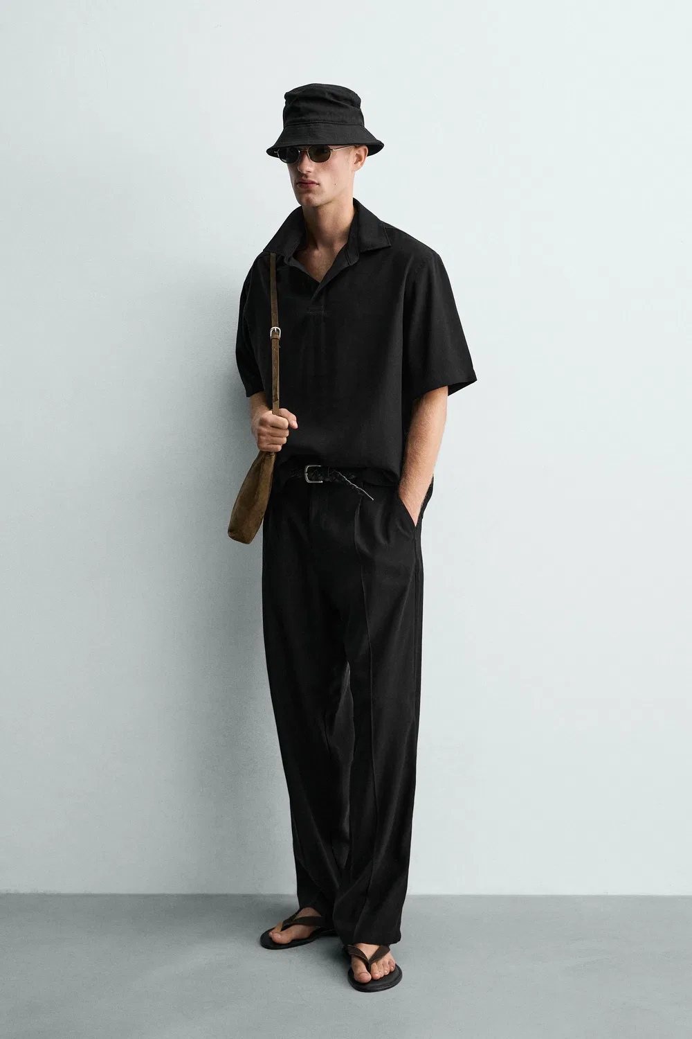 Свободные, струящиеся, плиссированные брюки ZARA, Black — фото 4