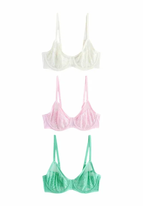 Комплект из 3 бюстгальтеров балконет с кружевом Non pad full cup fit Next, Pink, Green, Cream, зеленый