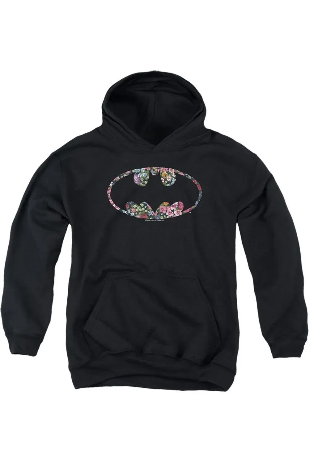 Детское худи с капюшоном с принтом Batman Floral Logo Gildan, черный