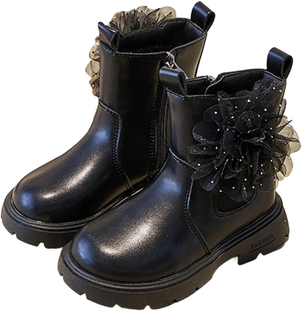 Детские сапоги для девочек с цветочным декором IWIHMIV, Black