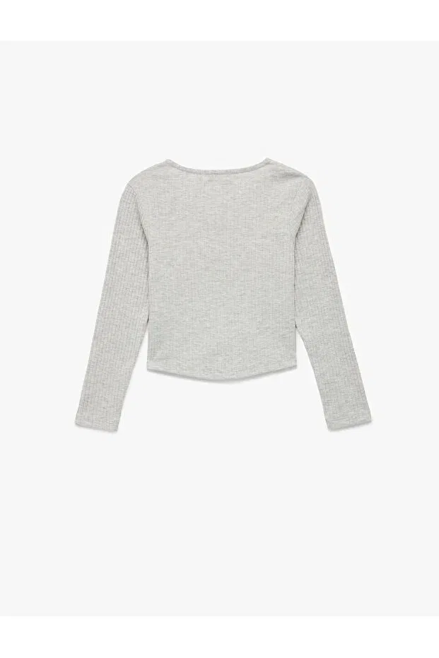 Детская футболка для девочек с длинным рукавом Lace Detailed Koton, Gray — фото 4