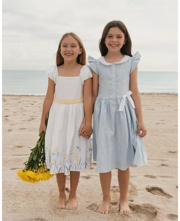 Детское платье для девочек без рукавов с рюшами Peter Pan Collar Dress Hope & Henry, Blue Chateau Ditsy — фото 2
