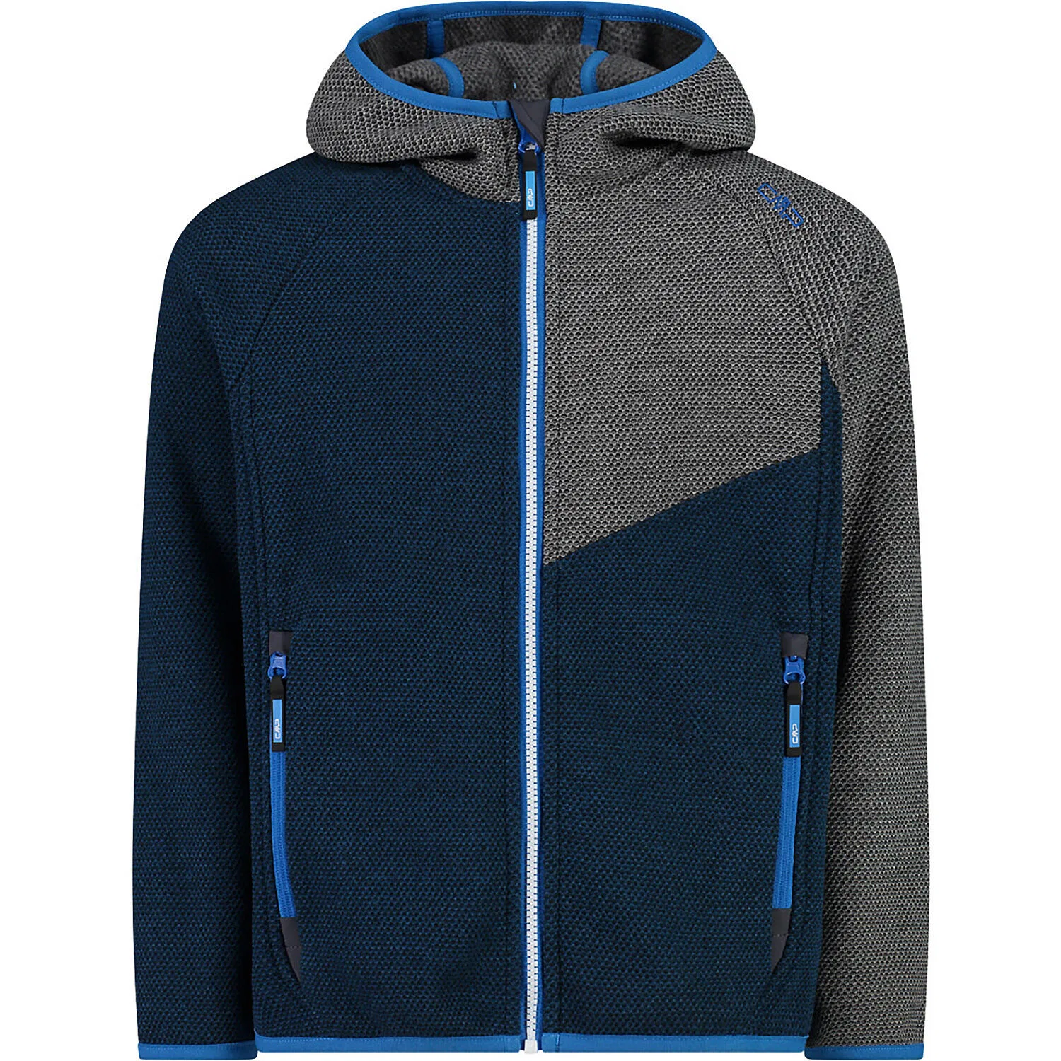 Детская куртка из футера с капюшоном BOYS JACKET FIX HOOD JACQUARD KNITTED Cmp, Petrolblau / Schwarz