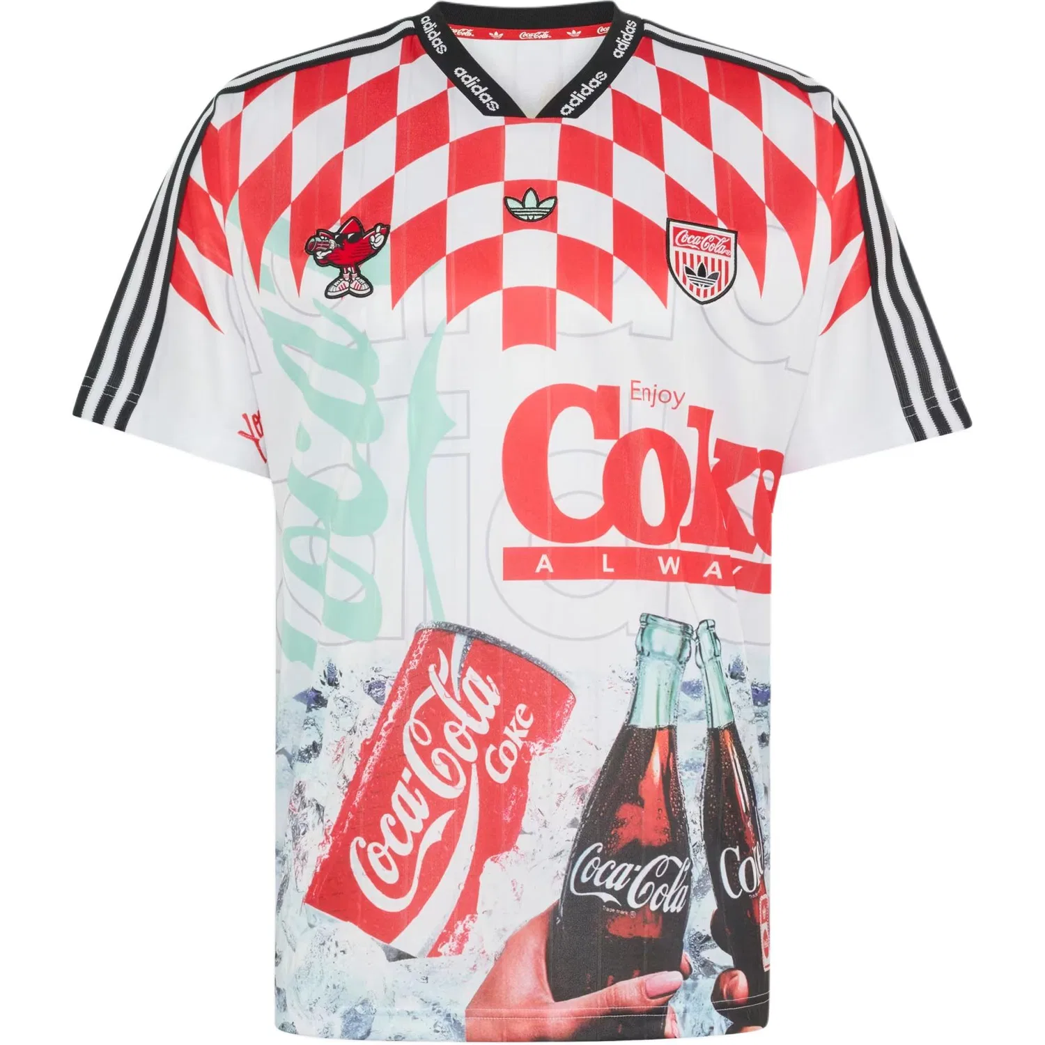 Футболка Coca Cola V-образный вырез, Adidas Originals, White/Red/Mint Green/Red Brown