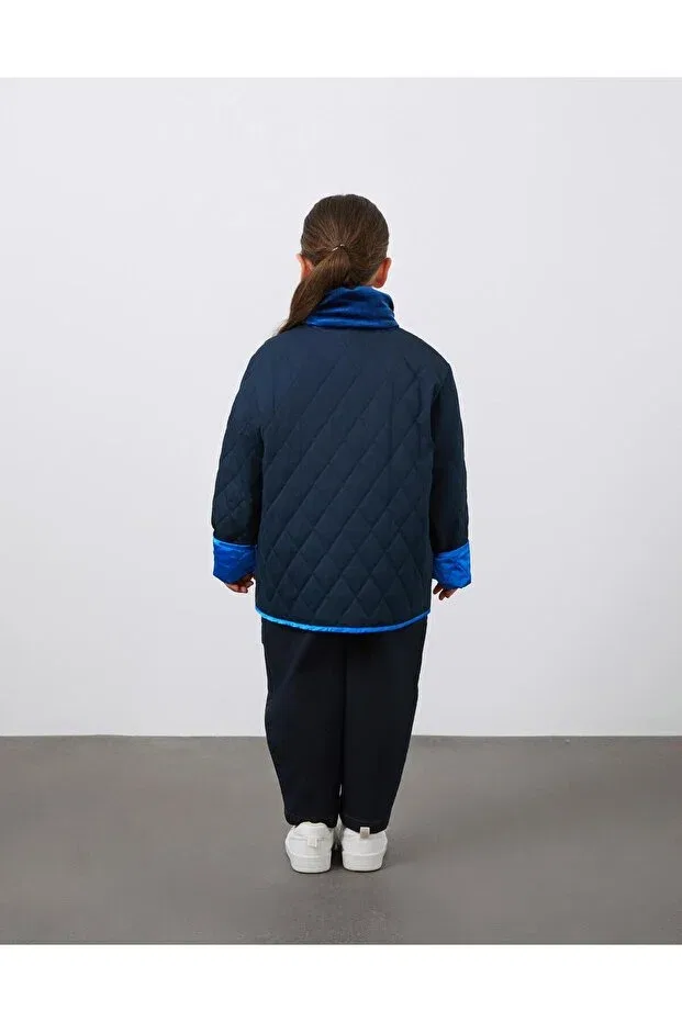 Детское пальто для девочек стеганое Velvet garni detailed quilted Manimani, Navy Blue — фото 3